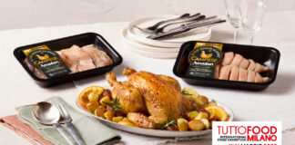 Prodotti Amadori a TuttoFood 2026: pollo arrosto e confezioni della linea Il Campese 25° Anniversario in esposizione presso il Padiglione 4, Stand A01
