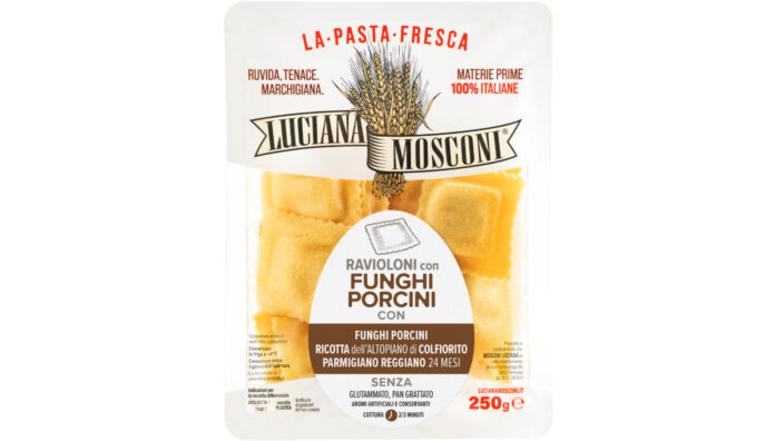 Confezione di Ravioloni con funghi porcini Luciana Mosconi presentata a Tuttofood 2026
