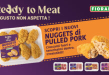 L’innovazione nel fresco: Fiorani reinventa l’esperienza tra tradizione e formati “ready to eat” Visual promozionale della linea Ready to Meat Fiorani carne con i nuovi Nuggets di Pulled Pork in primo piano, la vaschetta ATP del prodotto e i pack di involtini, bombette e bocconcini di suino