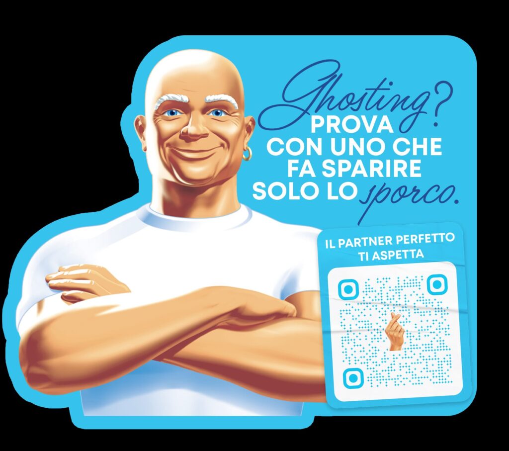 Mastro Lindo nella creatività per la campagna Perfect Partner sul tema del ghosting con QR code interattivo