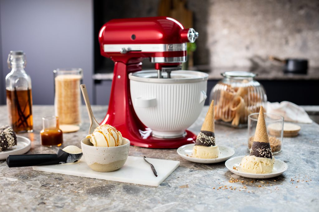 KitchenAid Artisan stand mixer with the bowl for the ice cream