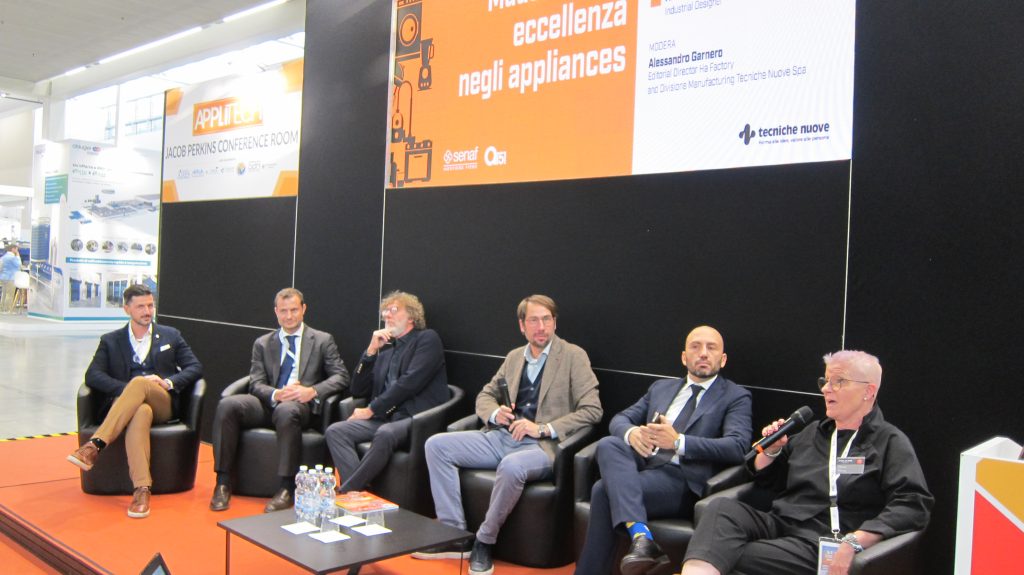 From the left: Alessandro Spagnolo (industrial designer), Sabbatini (Elchim), Andrea Pozzolini (Rhea Vendors Group), Lorenzo Poser (Falmec), Maurizio Gorato (General Vapeur-Menikini), and Diana Micca (Fulgor Milano)