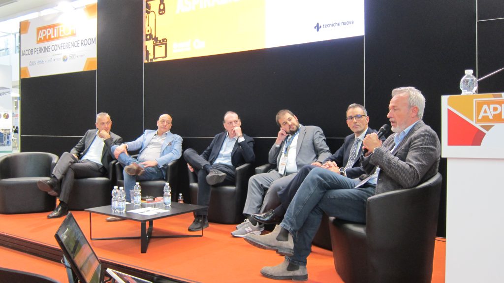 From the left: Saverio Antonelli (Abag), Marco Fanton Pedrotti (NTT), Lorenzo Baraldi (Cappe Baraldi), Francesco Salvucci (CTF Automazioni), Cristiano Bora (Bora), and Giordano Sorci (Cagnoni)