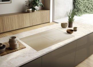 The induction hob in the color of the kitchen PERFECTO Champagne Gold by Galvamet