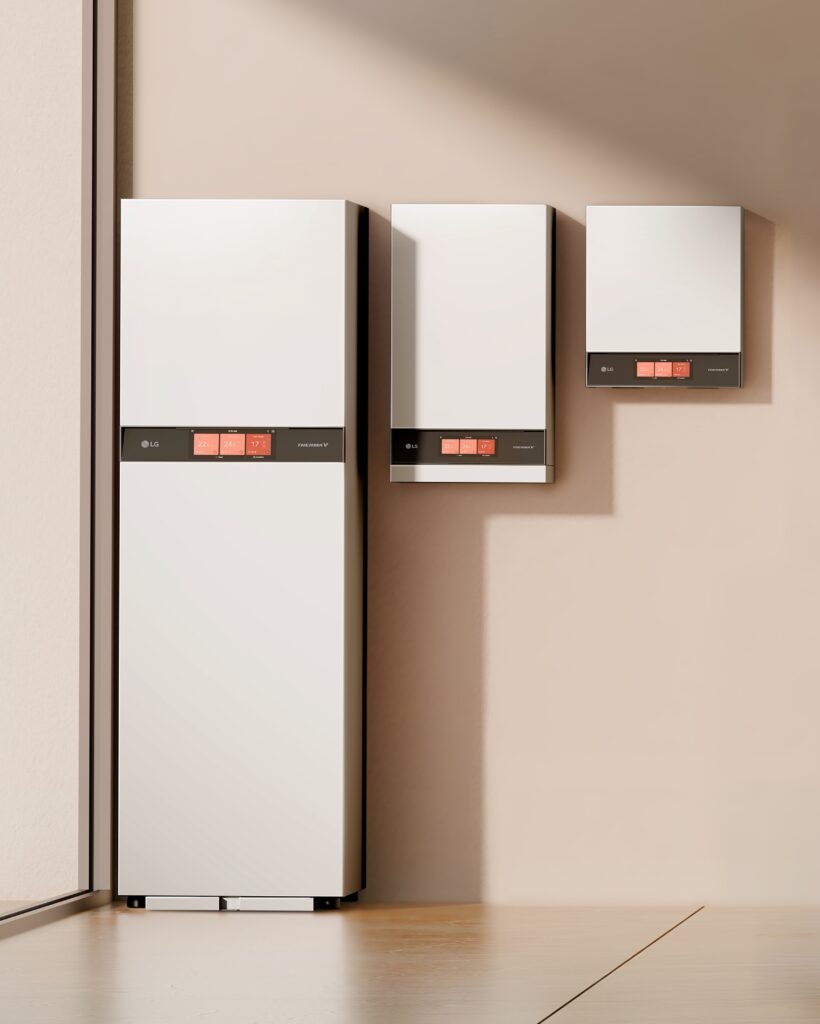 LG’s new indoor units for air-to-water heat pump systems (Combi Unit, Hydro Unit and Control Unit).