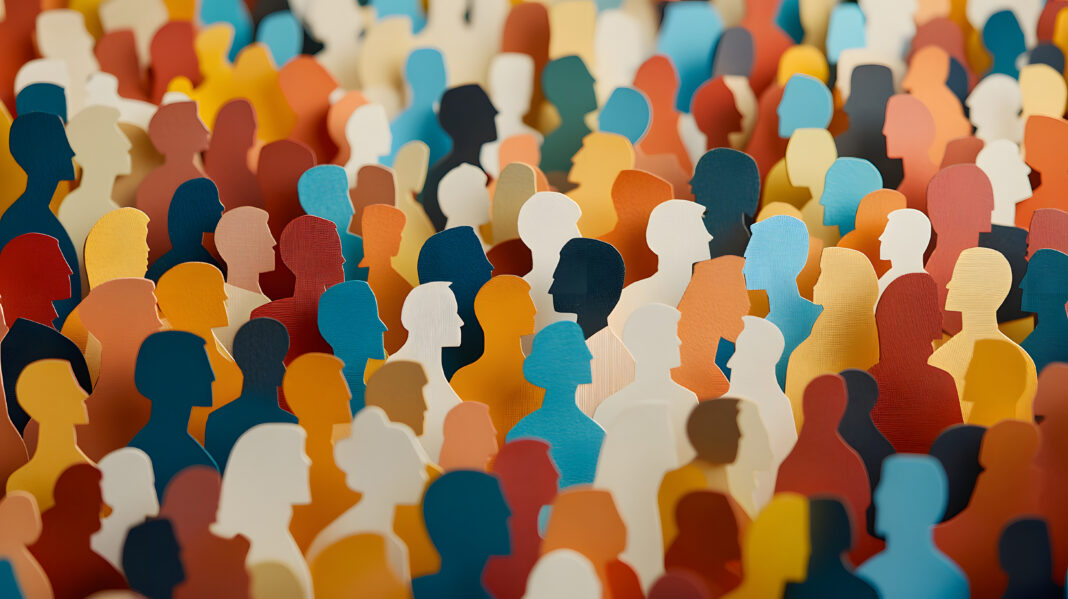 a paper cut of of a crowd of diverse people Far crescere lo studio odontoiatrico