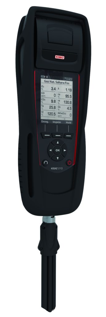 KIMO Kigaz 210UNI, analizzatore di combustione flessibile e preciso. Completo di kit prova tenuta impianto e sonda aria comburente.