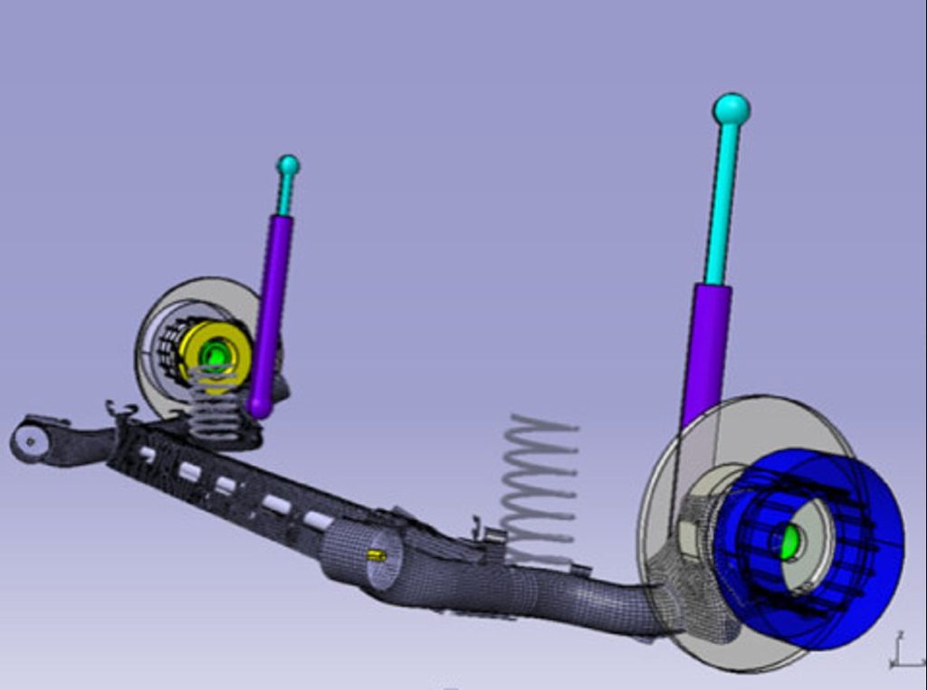 Molle e ammortizzatori inseriti nel precedente esempio di analisi multibody