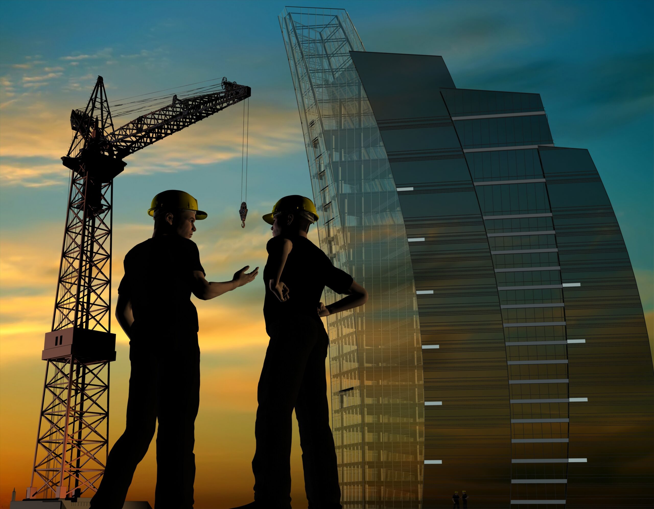 Group of the workers on a background of the sky
