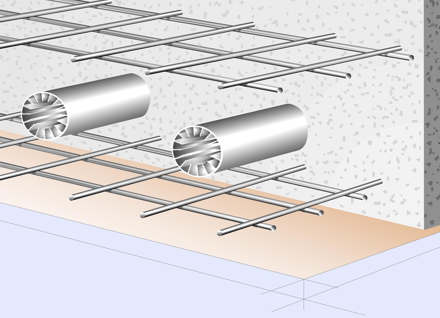 I tubi del sistema Concretcool sono realizzati in alluminio estruso e sono dotati di lamelle interne per aumentare la trasmissione di calore tra aria e solaio.