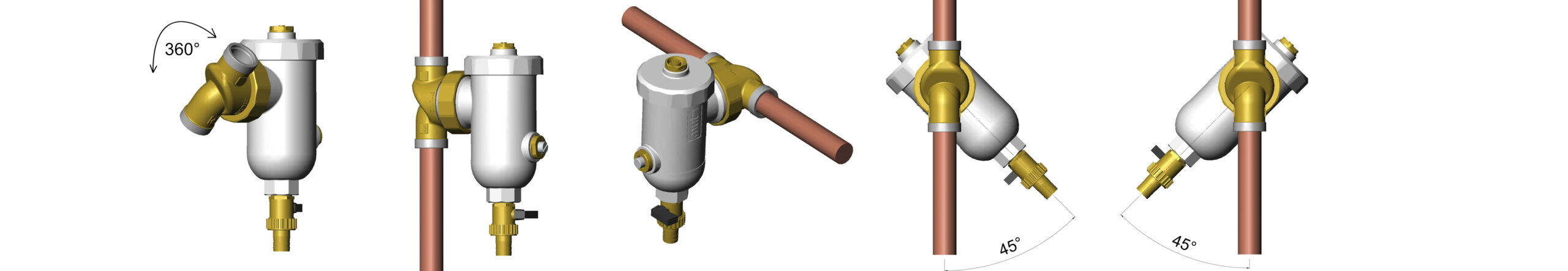 Il defangatore è installabile sia sulle tubazioni orizzontali sia su quelle verticali.