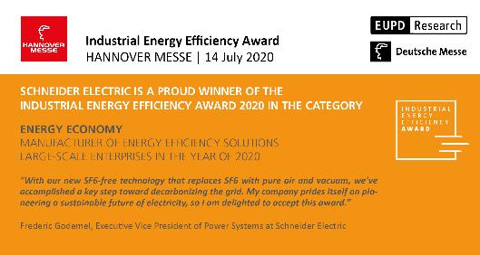 Schneider Electric vince l’Industrial Energy Efficiency Award