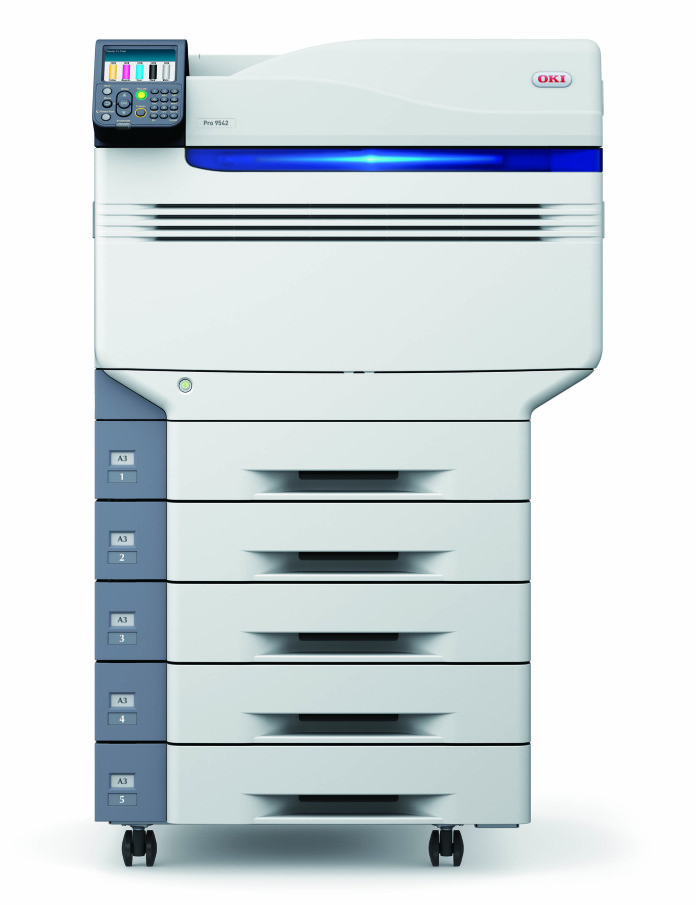 Pro9542_front_on_with_2nd_tray_HCF Pro9542- Stampante A3 CMYK + toner bianco