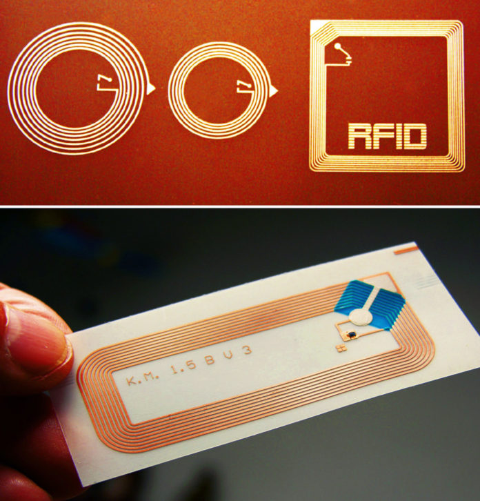 Esempi di targhette Rfid con antenna. Rfid (Radio-Frequency IDentification), in italiano identificazione a radiofrequenza è una tecnologia per l’identificazione di oggetti, prodotti o confezioni basata sulla capacità di memorizzare dati da parte di particolari etichette/targhette elettroniche, chiamate tag o anche transponder, e sulla capacità di queste di rispondere all’interrogazione a distanza da parte di appositi apparati fissi o portatili (reader). Questa identificazione avviene mediante radiofrequenza, grazie alla quale un reader è in grado di comunicare e/o aggiornare le informazioni contenute nei tag. Il loro impiego nel packaging sta crescendo e avrà come conseguenza pratica l’abolizione dei codici a barre e relativi sistemi di lettura.