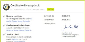 Saxoprint è certificato Trusted Shops per consegna, qualità della merce e servizio clienti