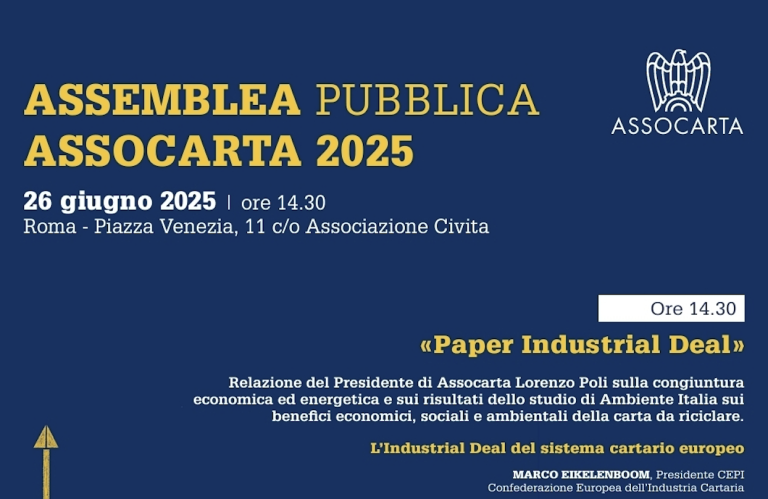 Assocarta: il 26 giugno a Roma l’Assemblea Pubblica “Paper Industrial Deal”