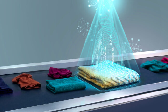 Extreme macro of polyester stable fiber on blue background
