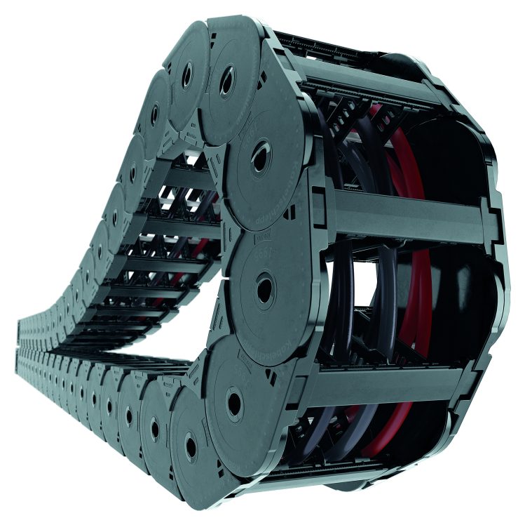 La catena portacavi Uniflex Advanced 1775 di Kabelschlepp presenta larghezze da 100 a 400 mm e differenti tipologie di traversini