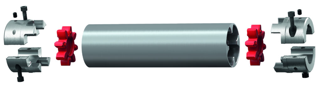 La foto mostra il giunto Rotex ZRS, soluzione modulare che ottimizza i tempi di installazione e i costi operativi consentendo il collegamento di alberi fino a 4 m