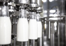 Riempimento bottiglie di latte