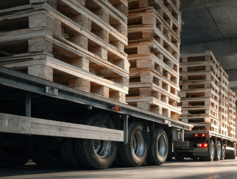 Interscambio pallet: pallet in legno caricati su camion