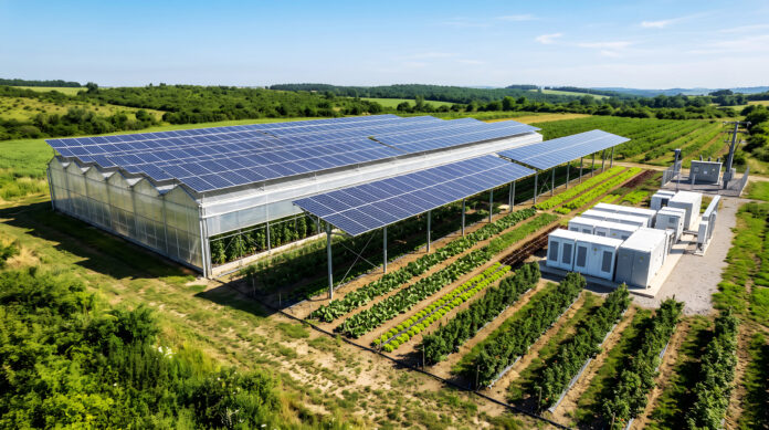 Huawei_Img-cover_Elevated solar panel array over agricultural crops agrivoltaics
