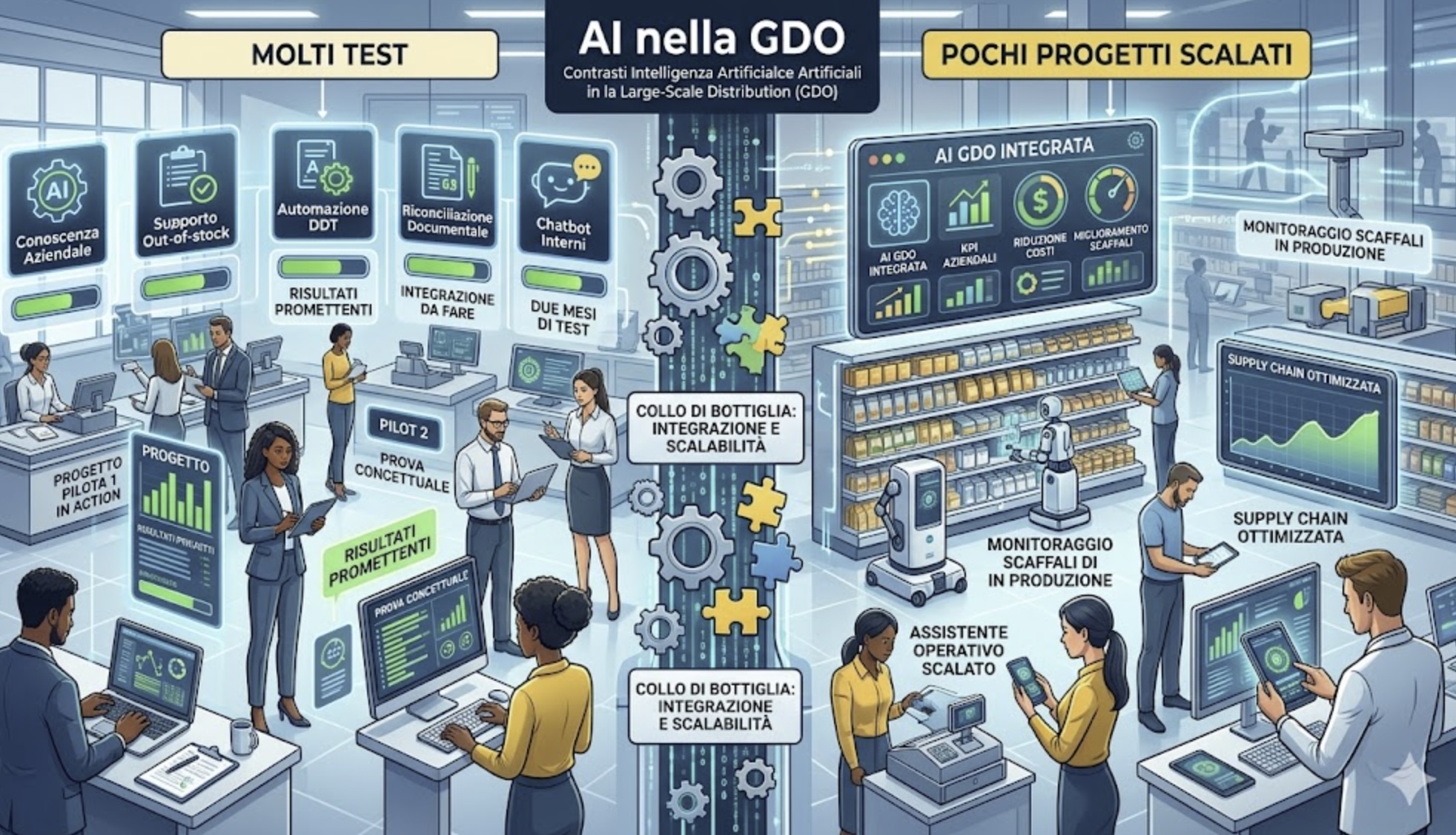 Ai nella gdo: molti test, pochi progetti scalati. Mancano le competenze