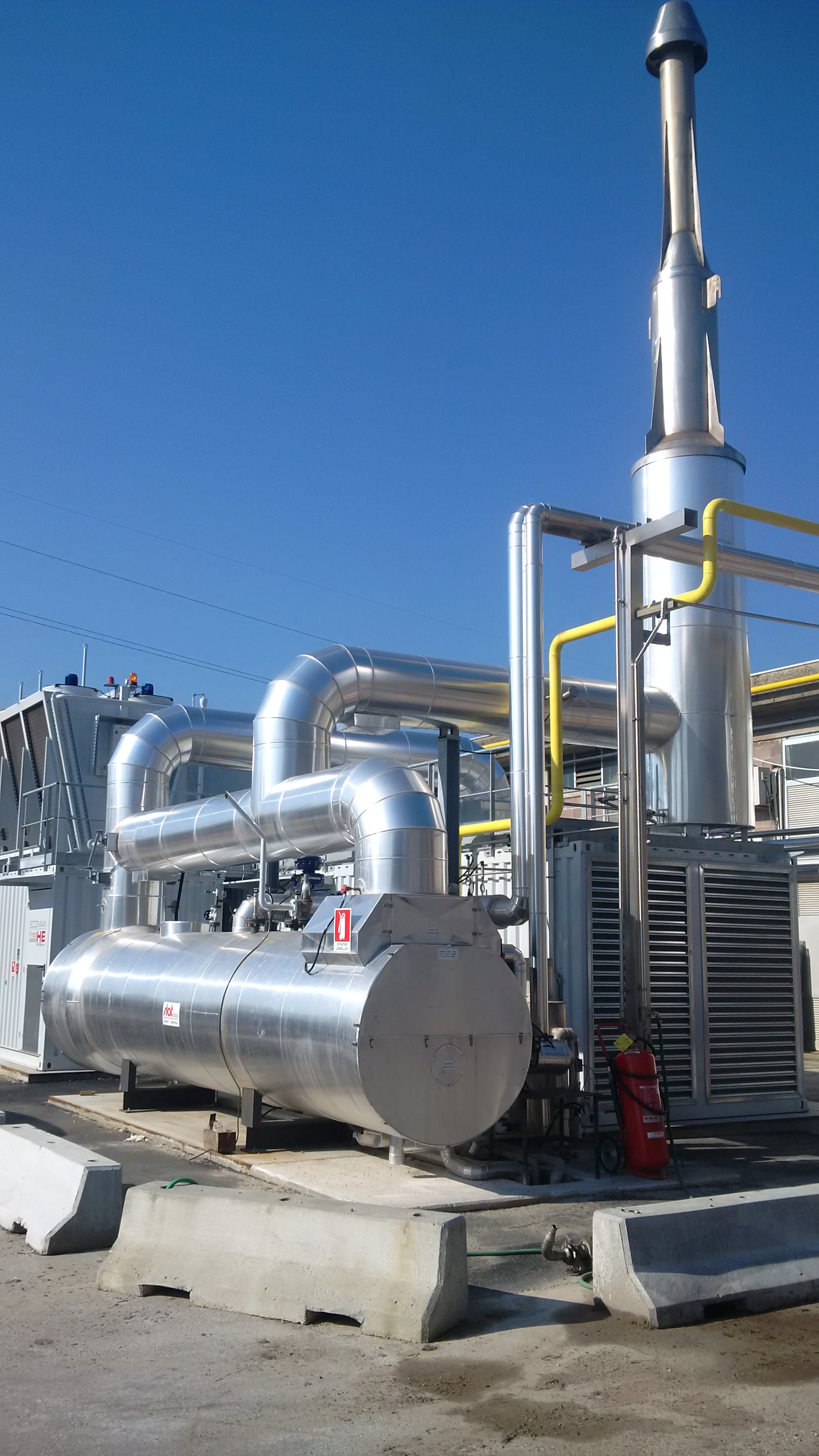 The thermal energy recovered as hot water and steam is used inside the plant.