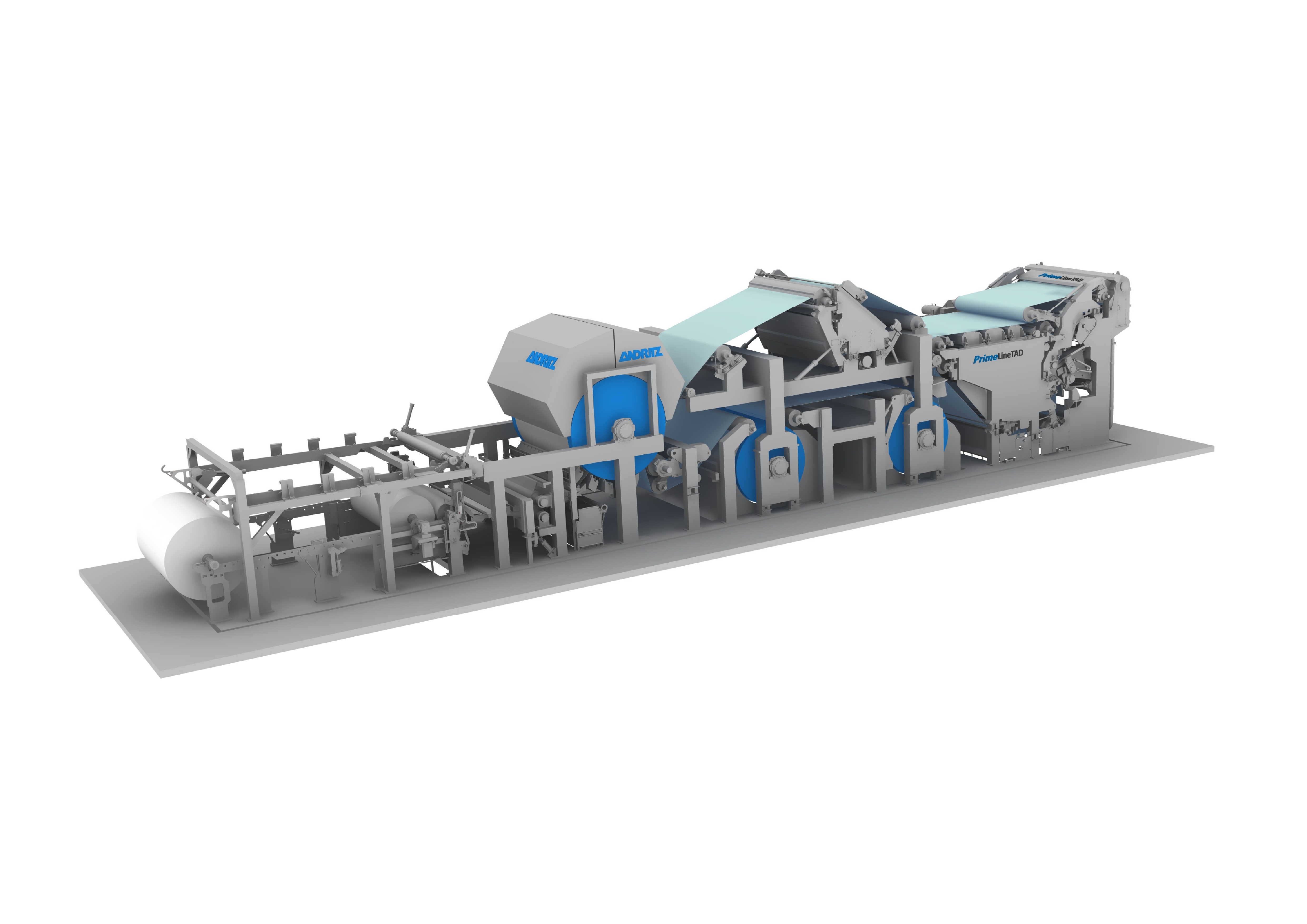 3D sketch of an Andritz PrimeLineTAD tissue machine.