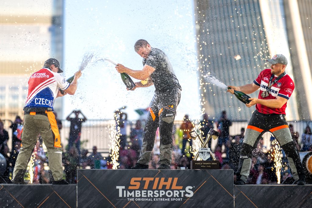 Il podio dello Stihl Timbersports® World Trophy 2024.