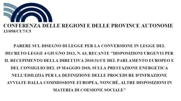 Conferenza regioni parere DL efficienza energetica