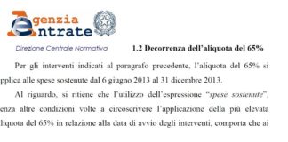Decorrenza applicazione aliquota 65%, l’Agenzia delle Entrate chiarisce