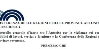 Appalti pubblici: siglato protocollo intesa cooperazione regioni-vigilanza