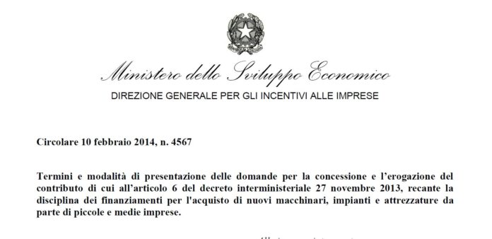 Cicolare sblocca Nuova Sabatini