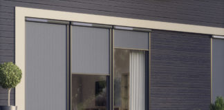 Soluzione ombreggiante esterna per finestre verticali. Nuova tenda parasole