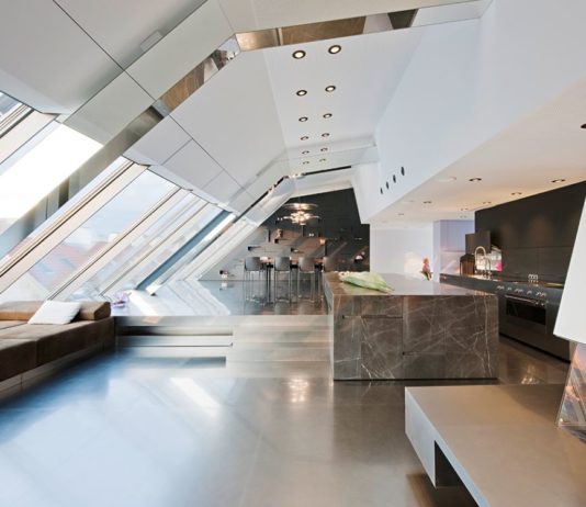 Lineare lusso contemporaneo interno esterno in un attico di avanguardia a Vienna