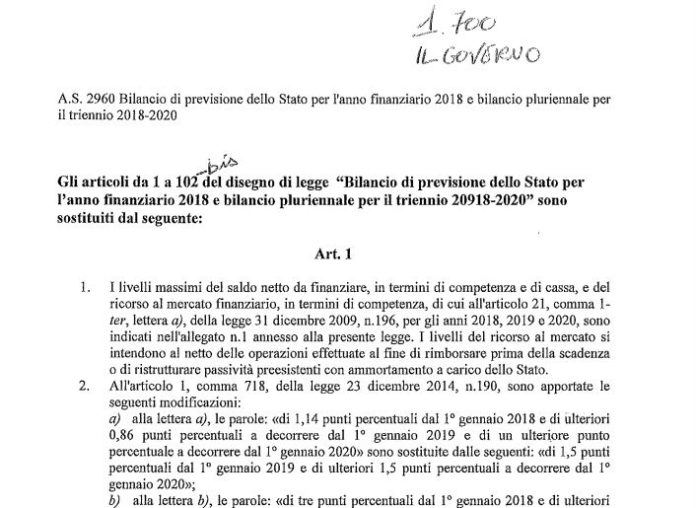 ddl Bilancio 2018