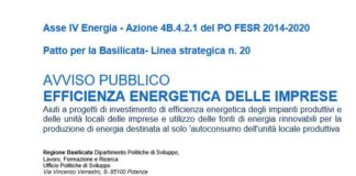 Regione Basilicata. Riaperti termini per partecipazione bando Efficienza Energetica Imprese