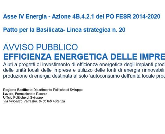 Regione Basilicata. Riaperti termini per partecipazione bando Efficienza Energetica Imprese
