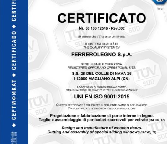 Sistema qualità FerreroLegno ottiene certificazione UNI EN ISO 9001:2015