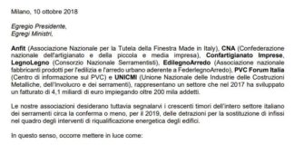 Rinnovo delle detrazioni per i serramenti nel 2019. Le associazioni scrivono al Governo