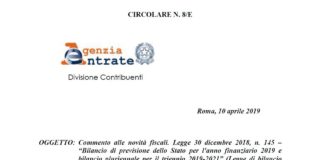 Da Agenzia Entrate circolare “ scogli dubbi ” su detrazioni, deduzioni, incentivi per il 2019