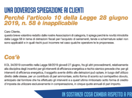 Sconto ecobonus “ inapplicabile ”. Associazioni unite su volantino informativo