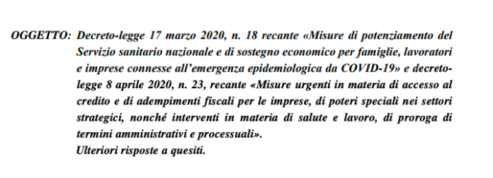 Decreti liquidità e Cura Italia