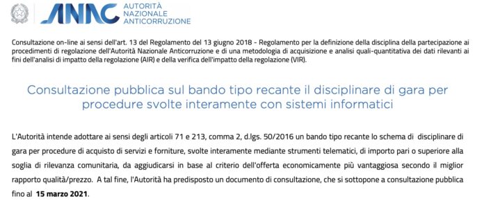 Consultazione bando telematico tipo