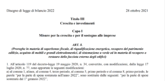 Disegno Legge di bilancio 2022 proroga eco bonus di 2 anni e “rimodula” incentivi
