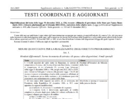 Ripubblicata su G.U. la Legge di Bilancio 2022 con le “note”