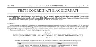 Ripubblicata su G.U. la Legge di Bilancio 2022 con le “note”
