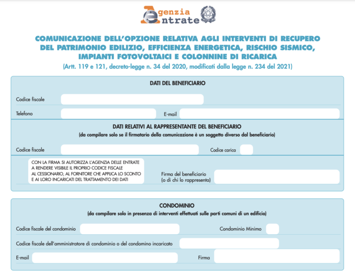 Nuovo modello opzioni sconto/cessione