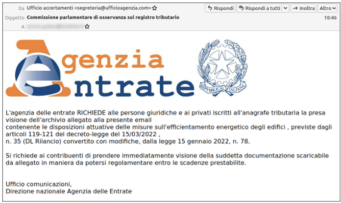 Avviso AdE invio false e-mail
